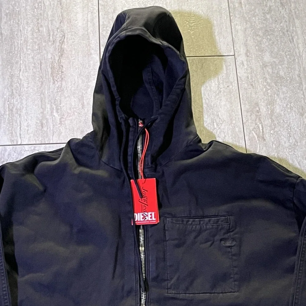 Diesel Jacket Mens Small Black D-Hennes Jogg JoggJeans Hooded Parka Full Zip